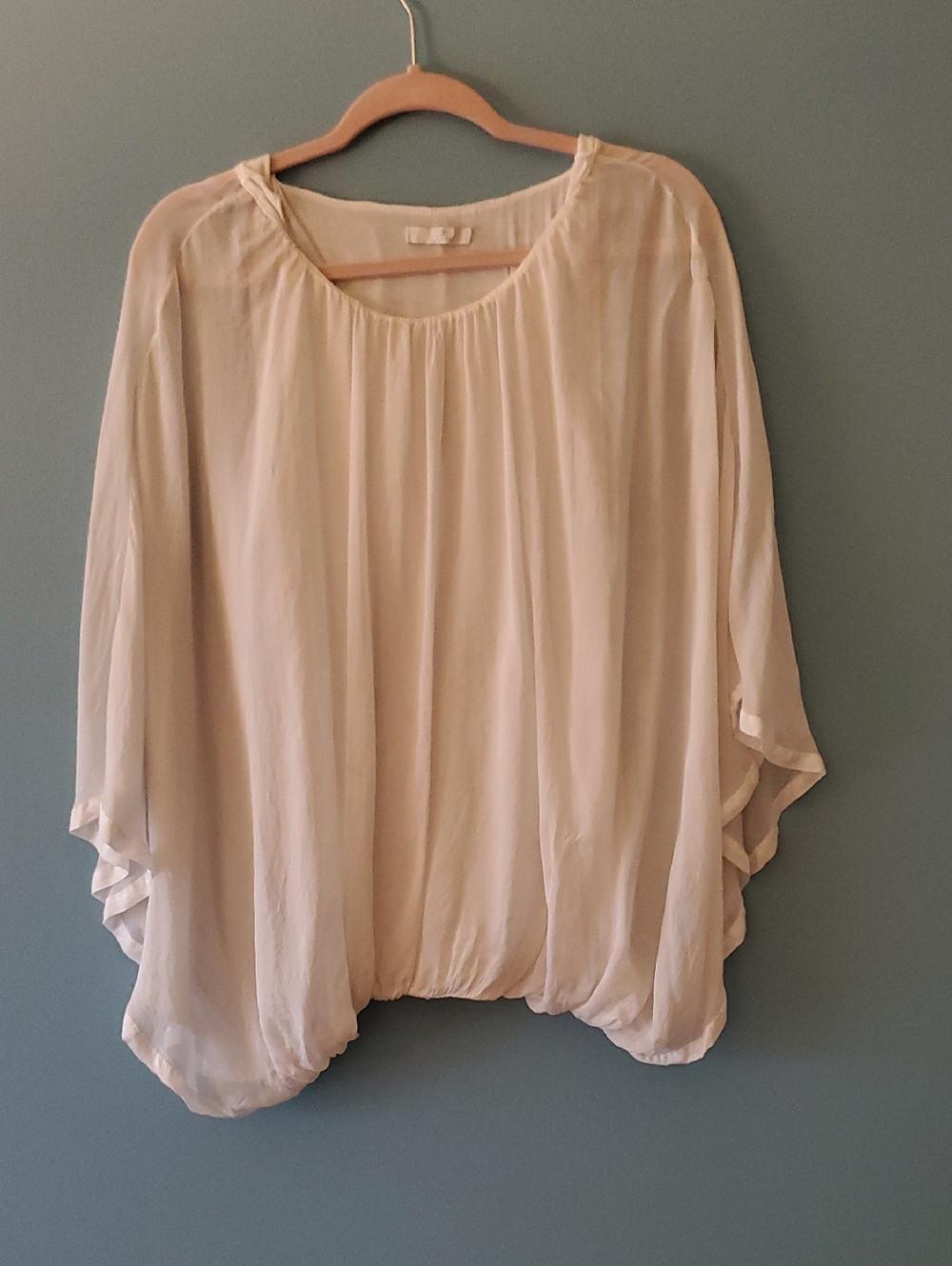 Light Cream Flowing Women's Tunic Top - Relaxed Scoop Neck
